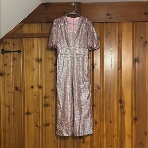 Pink Wide Leg Sequin Jumpsuit